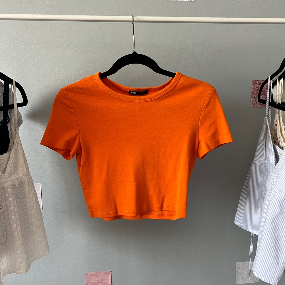 Bright orange Zara crop top